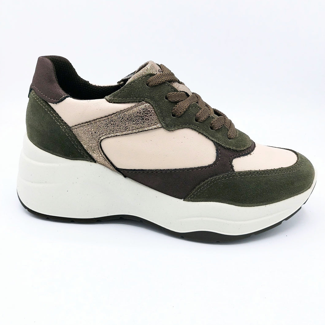 Igi&co 4675833 verdone sneakers donna stringata beige con riporti in pelle scamosciata color verdone