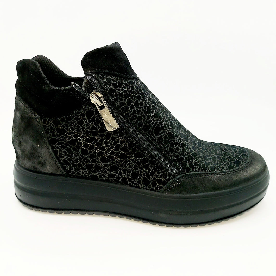 Igi&co 4658300 nero sneakers donna in pelle scamosciata con zeppa interna e chiusura con doppia cerniera