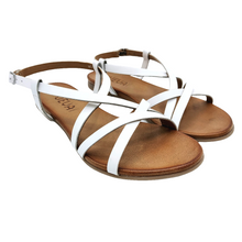 Carica l&#39;immagine nel visualizzatore di Gallery, Vueva WD133R108 bianco sandalo basso in pelle con strisce incrociate
