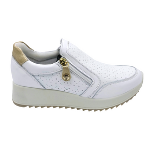 Enval 7771111 bianco sneakers donna in pelle traforata con zip laterale e soletta estraibile in memory foam