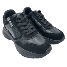 Carica l&#39;immagine nel visualizzatore di Gallery, Tamaris 1-23734-42 nero sneakers donna in pelle e camoscio con lacci e zip
