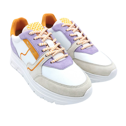 Tamaris 1-23710-44 bianco arancio e lilla sneakers donna in pelle stringata con soletta estraibile in memory foam