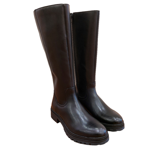 Vueva WB54H12 nero stivale semplice in pelle con suola in gomma carrarmato 