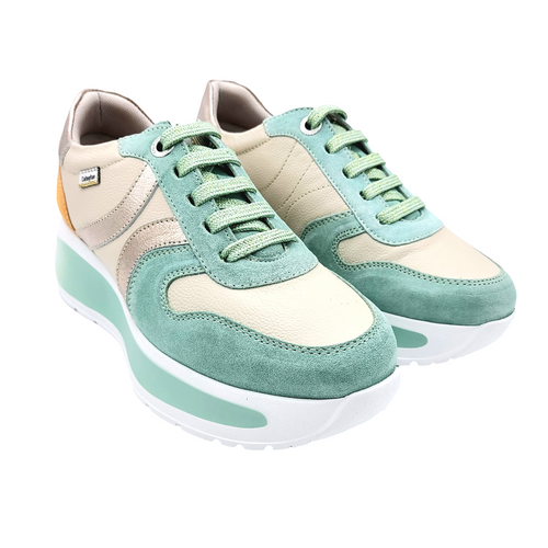 Callaghan 61600 beige e menta sneakers donna stringata con sistema adaptaction e soletta estraibile