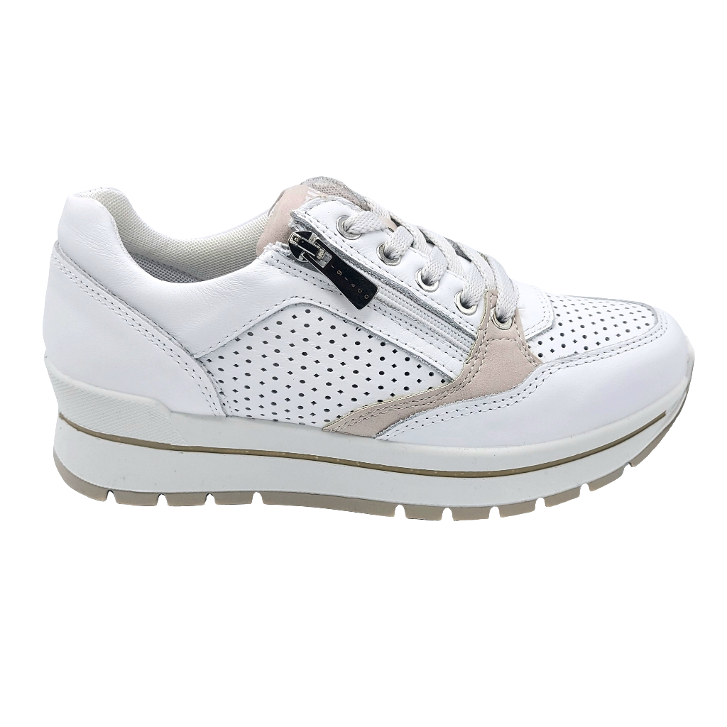 Igi&o 7660733 bianco sneakers donna con lacci e cerniera. Dotata di soletta estraibile in memory foam