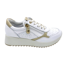 Carica l&#39;immagine nel visualizzatore di Gallery, Enval 7771211 bianco sneakers donna in pelle con lacci e cerniera. Dotata di soletta estraibile in memory foam
