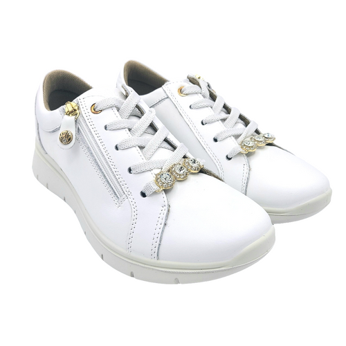 Enval 7767311 bianco sneakers donna in pelle con chiusura con cerniera e lacci. Dotata di soletta estraibile in memory foam