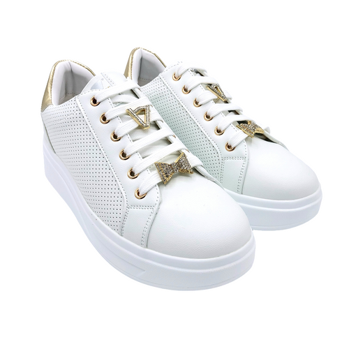 Valleverde 35102 bianco sneakers con lacci e decorazioni removibili sul laccio e rifiniture color oro