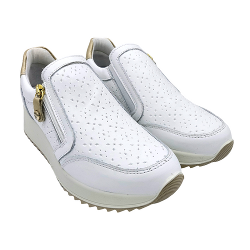 Enval 7771111 bianco sneakers donna in pelle traforata con zip laterale e soletta estraibile in memory foam