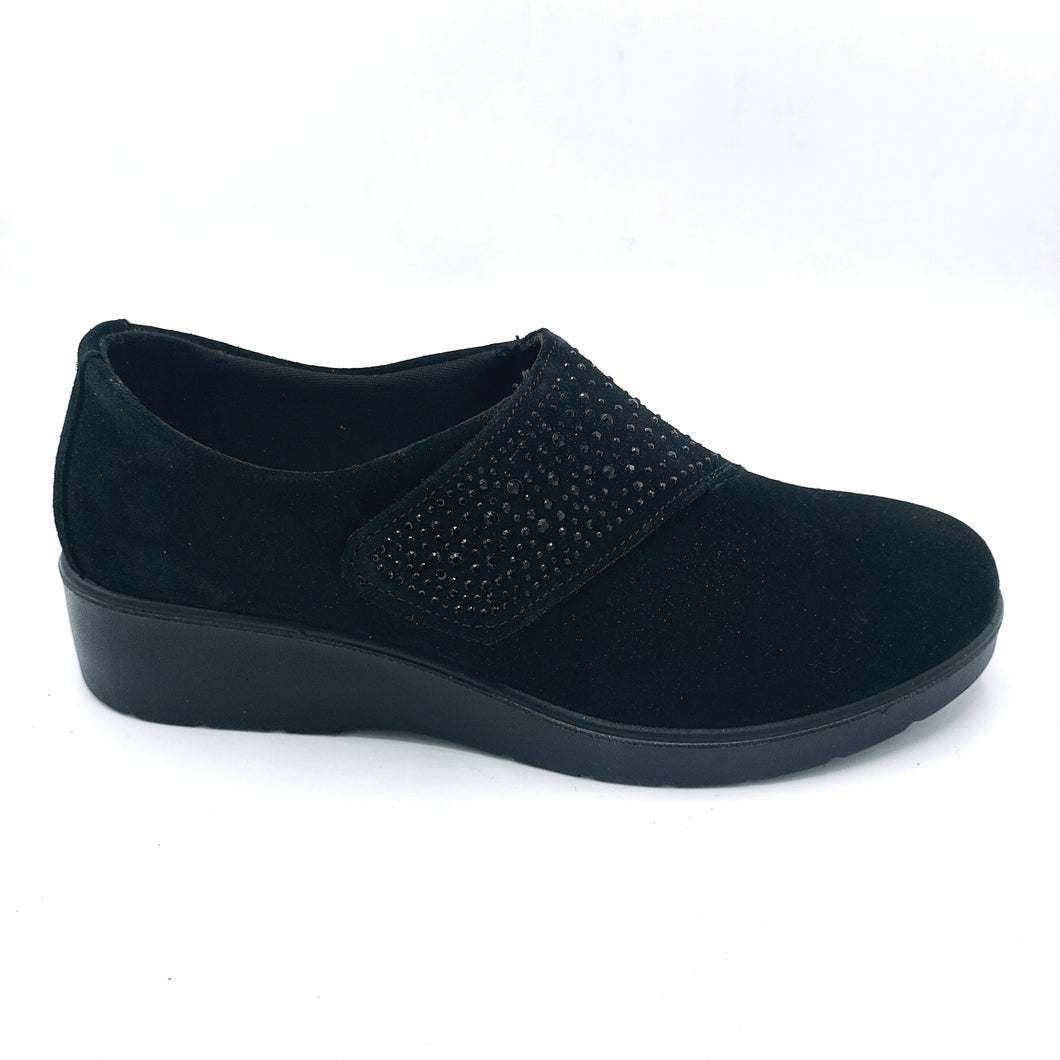 Enval 8761311 nero scarpa in camoscio con chiusura a strappo e strass in tinta