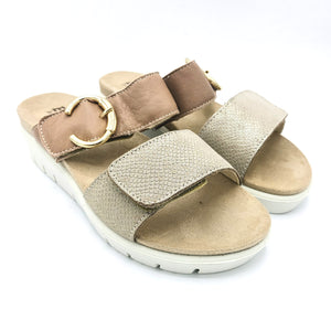 Enval 7790111 beige ciabatta linea comoda in pelle con fdera pelle  dotato di doppia fascia con chiusura con velcro