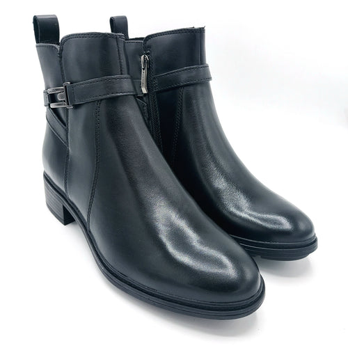 Tamaris 1-25391-45 nero stivaletto basso con fibbia laterale e chiusura a cerniera