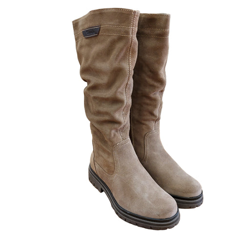 Tamaris 1-25606-45 marrone stivale basso in pelle scamosciata con gambale arricciato