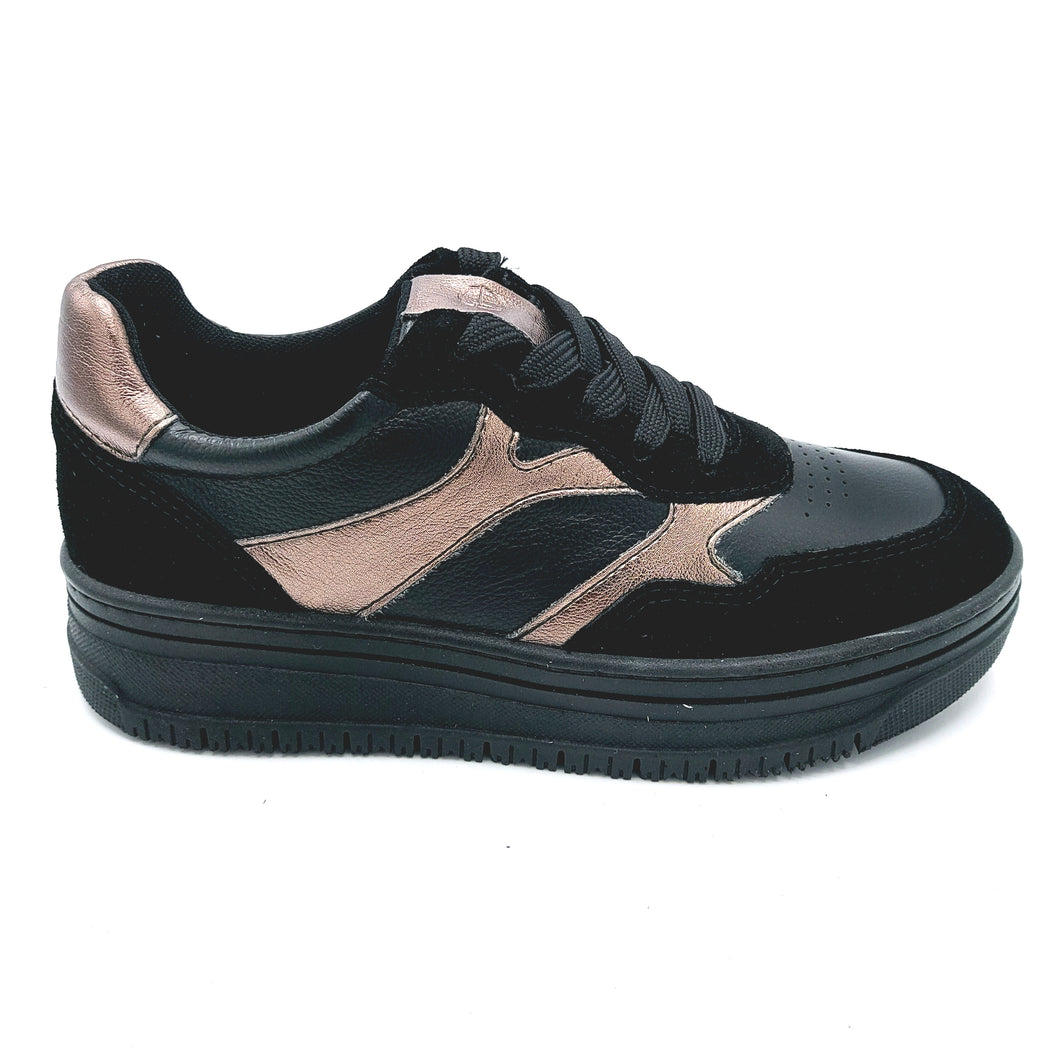 Tamaris 1-23717-45 nero sneakers stringata donna in pelle scamosciata e pelle con riporti bronzo