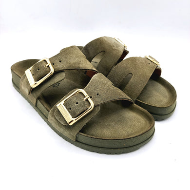 Tamaris 1-27500-44 olive ciabatta in pelle scamosciata con doppia fibbia di regolazione