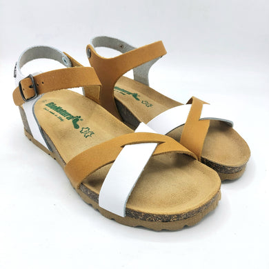 Bionatura 12FREGENE bianco giallo sandalo in pelle con braccialetto e sottopiede imbottito