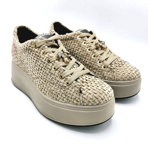 Igi&co 8671433 beige sneakers donna stringata in velluto effetto intrecciato, con decorazione removibile e soletta estraibile