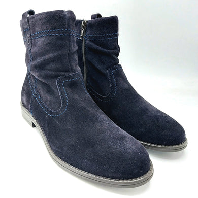 Tamaris 1-25305-45 navy stivaletto basso in pelle scamosciata con gambale arricciato e chiusura a cerniera