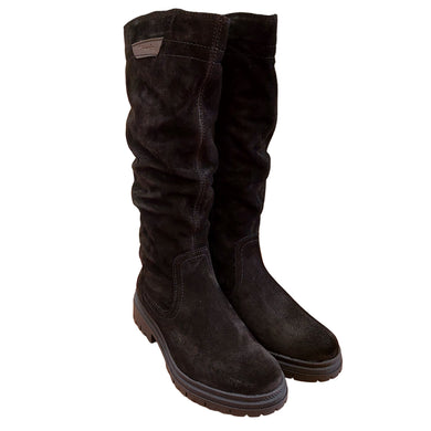 Tamaris 1-25606-45 nero stivale basso in pelle scamosciata con gambale arricciato