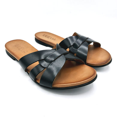 Vueva WD133R03 nero ciabattina piatta in pelle con suola in gomma
