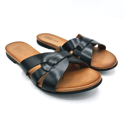Vueva WD133R03 nero ciabattina piatta in pelle con suola in gomma