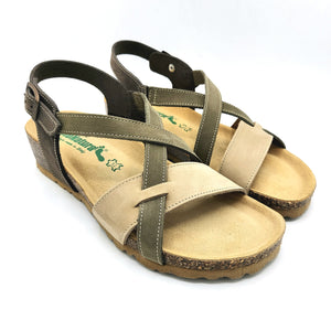 Bionatura 12A826 m2401 beige verde e testa di moro sandalo basso con tomaia in nabuk e sottopiede in pelle