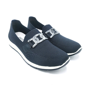 Enval 7763511 blu slip on in tessuto elasticizzato con aplicazione decorativa frontale e soletta estraibile in memory foam