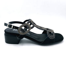 Carica l'immagine nel visualizzatore di Gallery, Enval 1276000 nero sandali donna in camoscio decorati da strass in tinta e tacco largo di 4 cm

