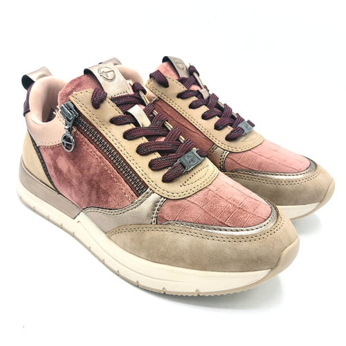 Tamaris 1-23732-41 rosa antico sneakers vegana stringata con zip in velluto e simil vamoscio