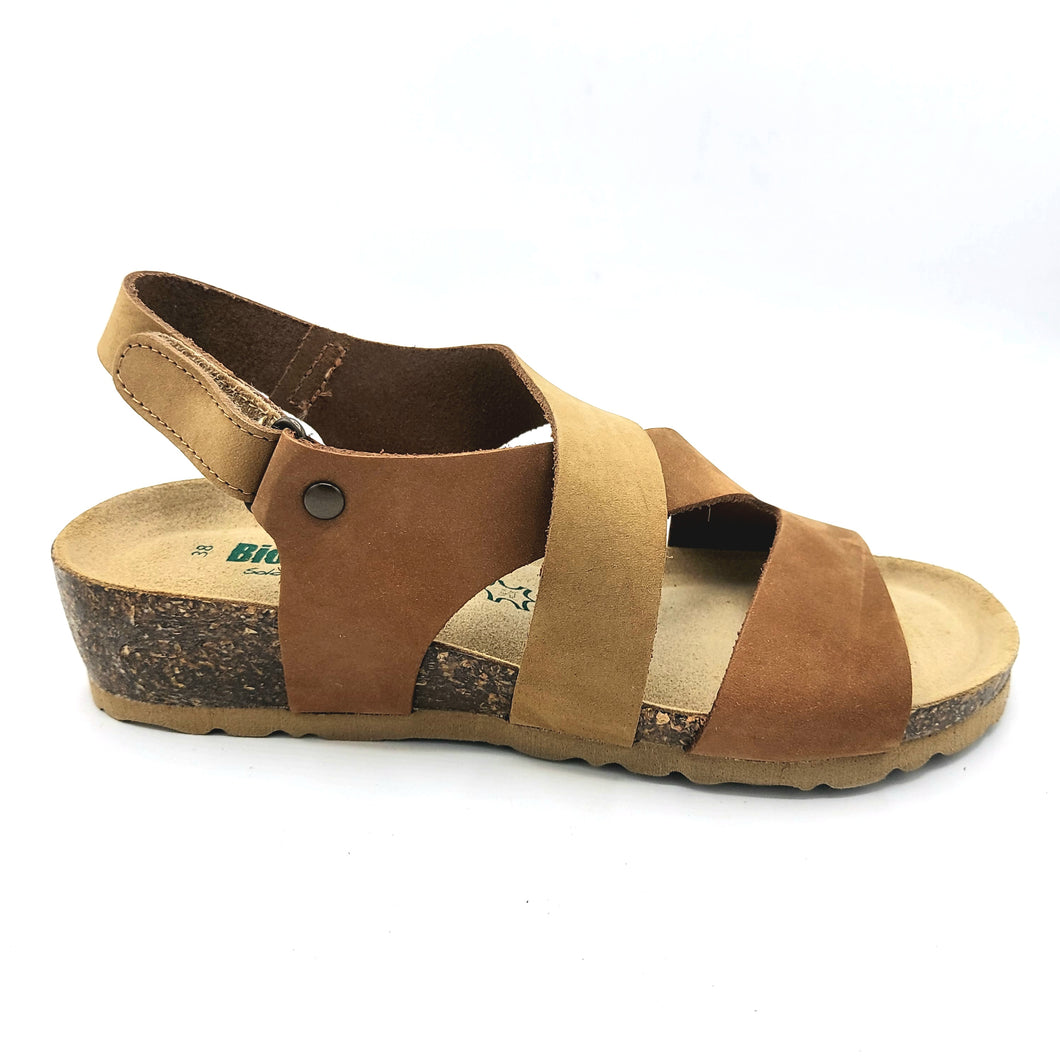 BioNatura 12A2390 brandy tortora sandalo in nabuk con chiusura a strappo e sottopiede anatomica