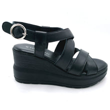 Carica l'immagine nel visualizzatore di Gallery, Easynrose 1026-011 nero sandalo in pelle con doppie fasce incrociate e sottopiede in pelle imbottito
