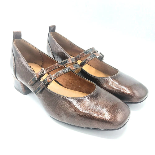 Tamaris 1-22318-43 marrone decollete modello Mary Jane con doppio braccialetto maculato e tacco largo di 3,5 cm