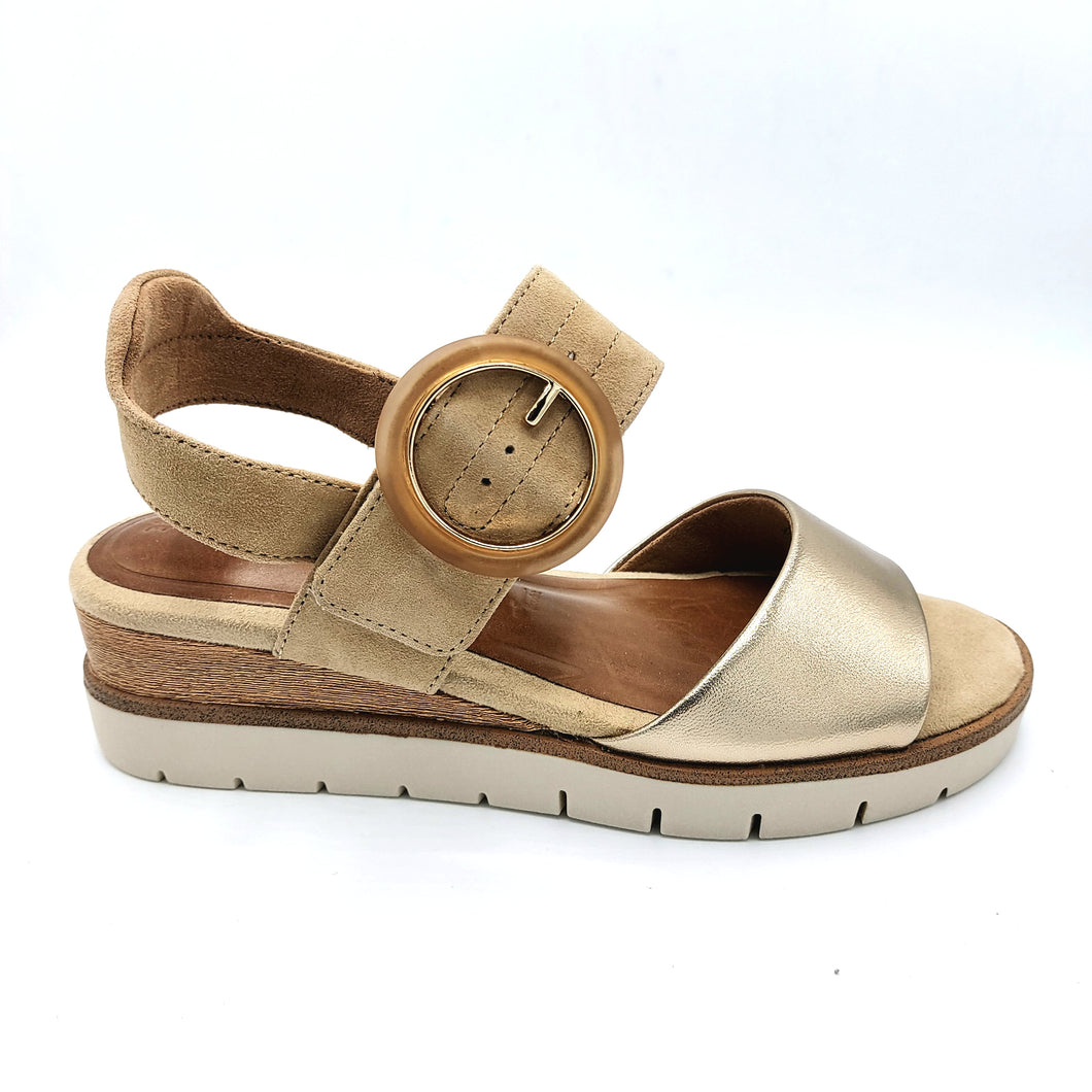 Tamaris 1-28206-42 beige oro sandalo donna in pelle scamosciata con zeppa di 4,5 cm e chiusura con velcro