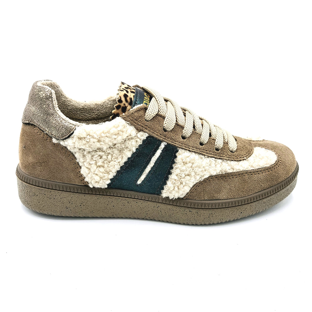 Igi&co 8678755 tortora e avorio sneakers con lacci in pelle scamosciata e lana 