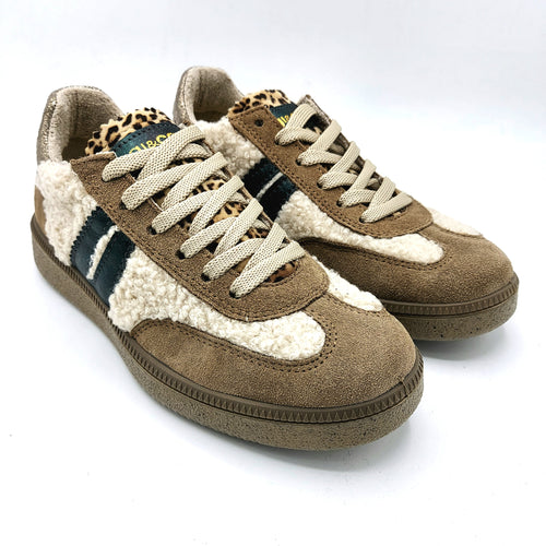 Igi&co 8678755 tortora e avorio sneakers con lacci in pelle scamosciata e lana 