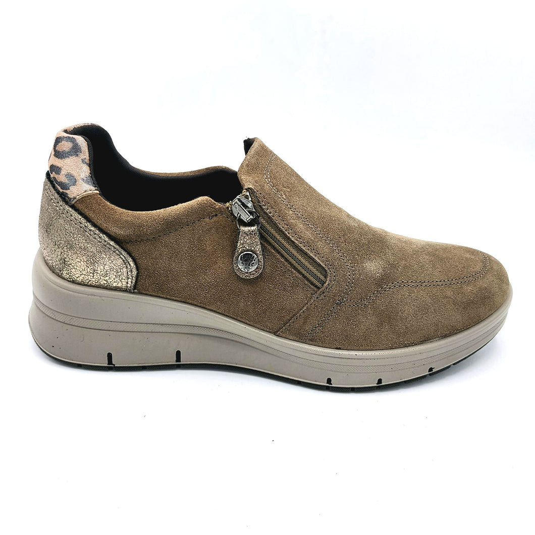 Enval 8777722 fango sneakers donna in pelle scamosciata con chiusura a cerniera e soletta estraibile in memory foam