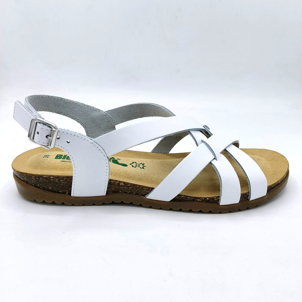 Bionatura 34A2168 bianco sandalo basso in pelle con fasce incrociate e sottopiede imbottito