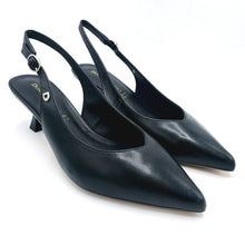 Carica l'immagine nel visualizzatore di Gallery, Donna serena 436085DM nero slingback in pelle con tacco 5 cm dotato di sottopiede imbottito in gel e suola antiscivolo e flessibile
