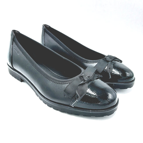 Tamaris 1-22126-43 nero ballerina in pelle e vernice con fiocchetto in tessuto decorativo