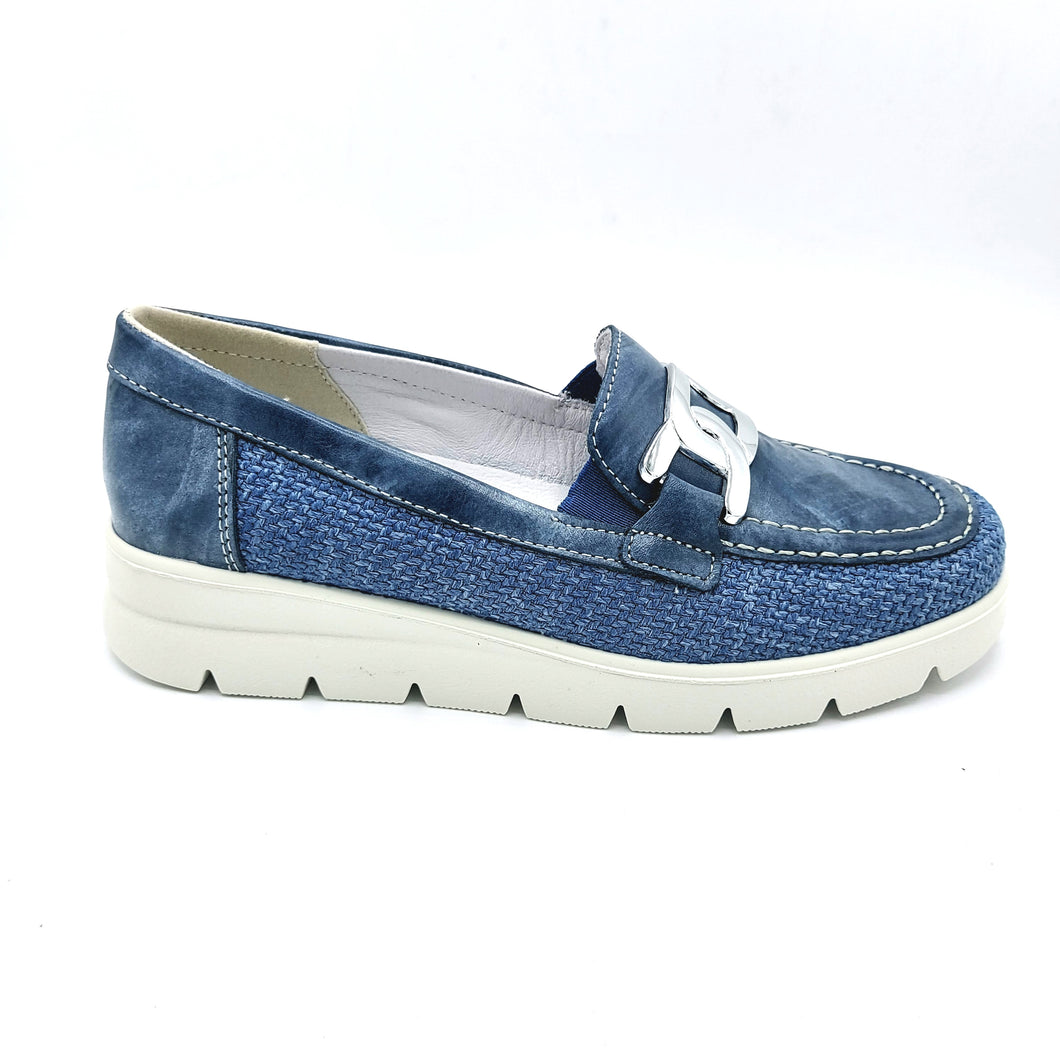 Enval 7750300 jeans mocassino donna in pelle e tessuto con soletta estraibile in memory foam