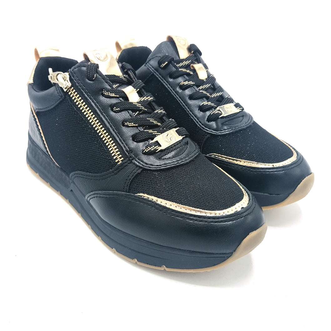 Tamaris 1-23732-41 nero sneakers stringata con zip in tessuto glitterato e similpelle