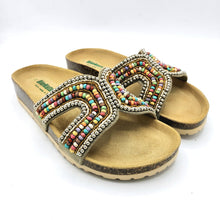 Carica l'immagine nel visualizzatore di Gallery, Bionatura 11SAND tortora ciabatta bassa in camoscio decorata da piccoli strass e coralli. Dotata di sottopiede imbottito in pelle scamosciata
