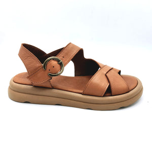 Bueno WE3302 cuoio sandalo in pelle con suola in gomma sporgente e chiusura con fibbia