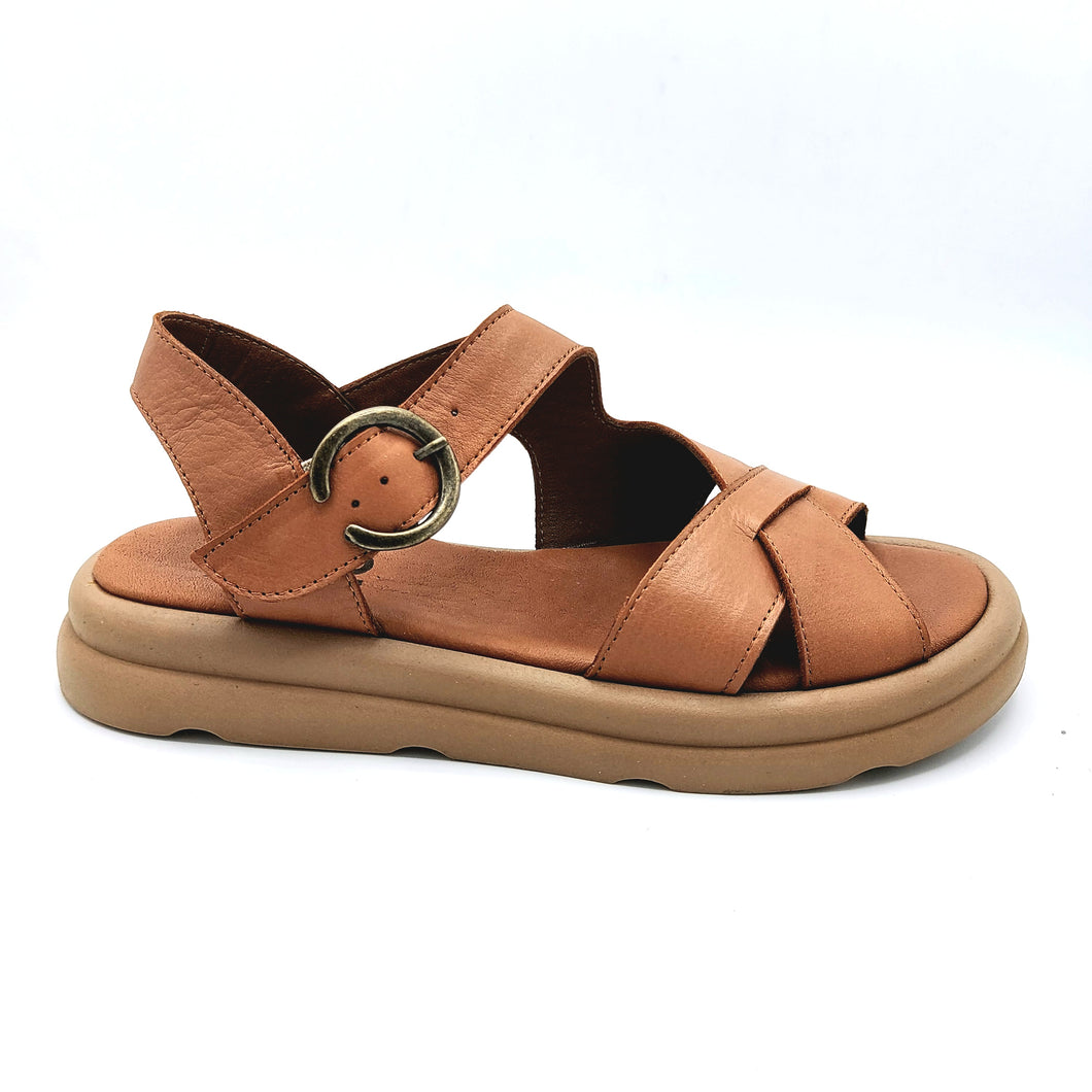 Bueno WE3302 cuoio sandalo in pelle con suola in gomma sporgente e chiusura con fibbia