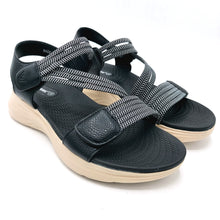 Carica l'immagine nel visualizzatore di Gallery, Valleverde 57100 nero sandali bassi in gomma con fasce elasticizzate e chiusura con velcro
