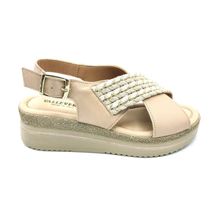 Valleverde 32105 beige sandalo incrociato con zeppa 5 cm e sottopiede imbottito in pelle