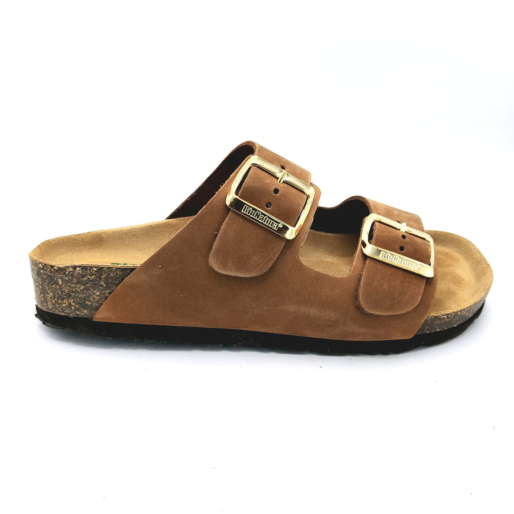 Bionatura 11THESIR nabuk brandy ciabatta regolabile con doppia fibbia e  plantare anatomico imbottito
