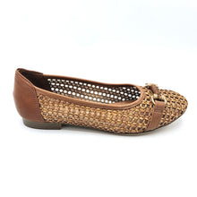 Carica l'immagine nel visualizzatore di Gallery, Tamaris 1-22138-44 cognac ballerina bassa in rafia con accessorio frontale e sottopiede imbottito in pelle

