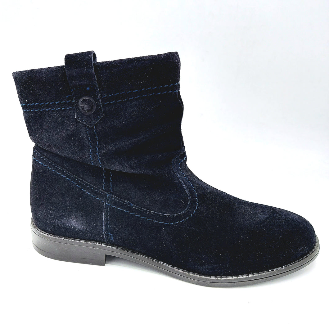 Tamaris 1-25305-45 navy stivaletto basso in pelle scamosciata con gambale arricciato e chiusura a cerniera