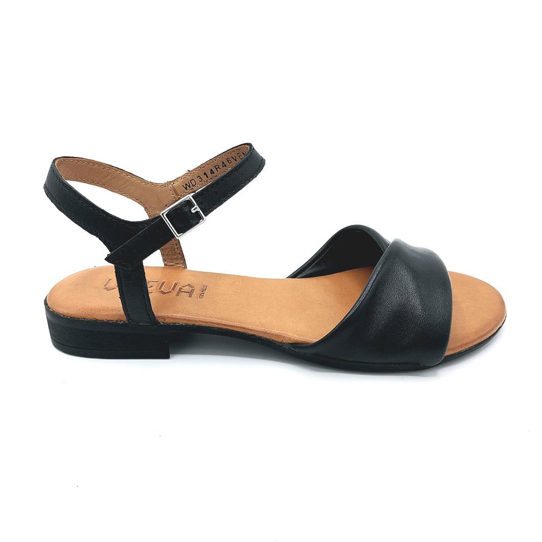 Vueva WD314R46 nero sandalo basso in pelle con braccialetto alla caviglia 